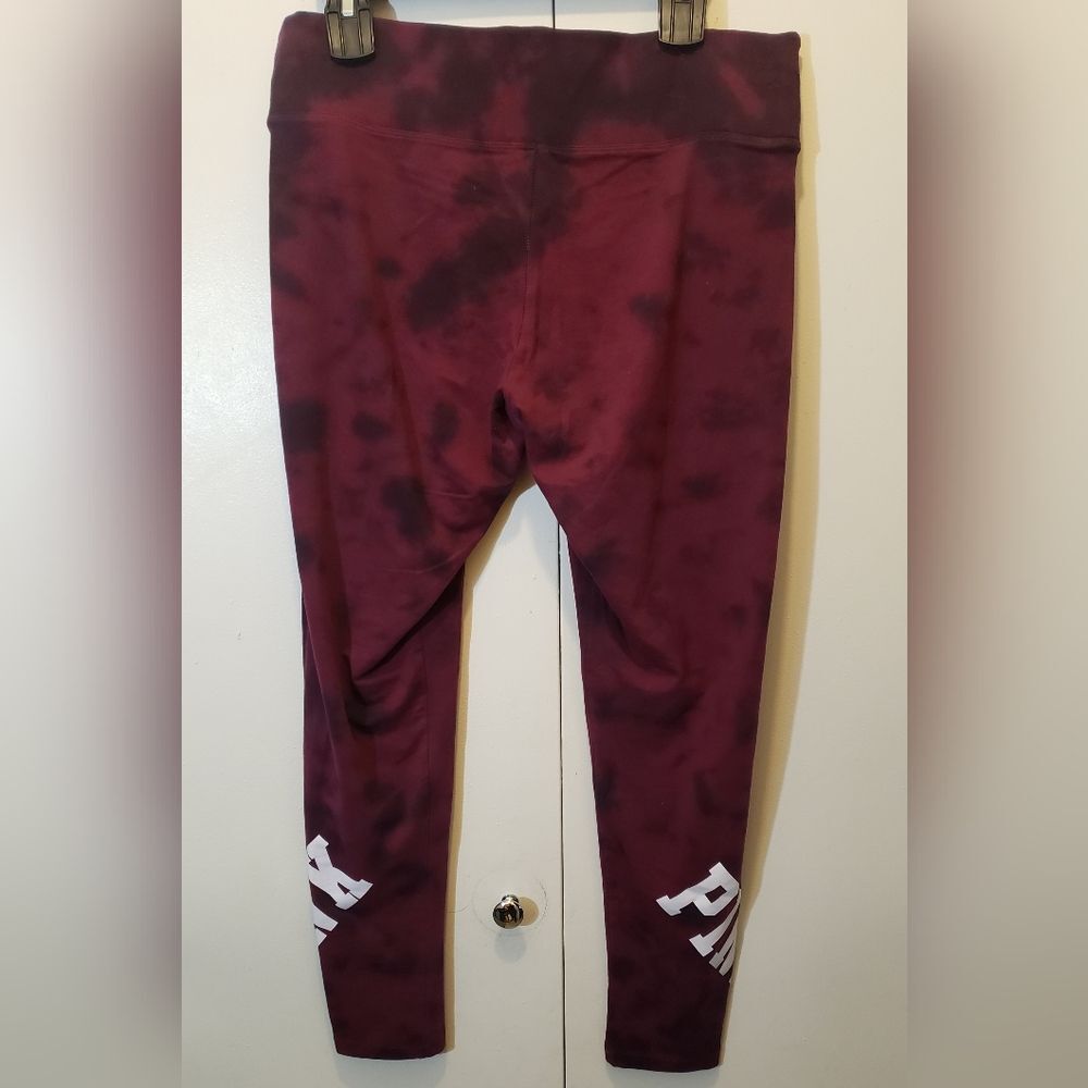 PINK Victoria’s Secret Large Maroon Tie Dye High Rise Cotton Yoga  Logo Leggings - Picture 4 of 11
